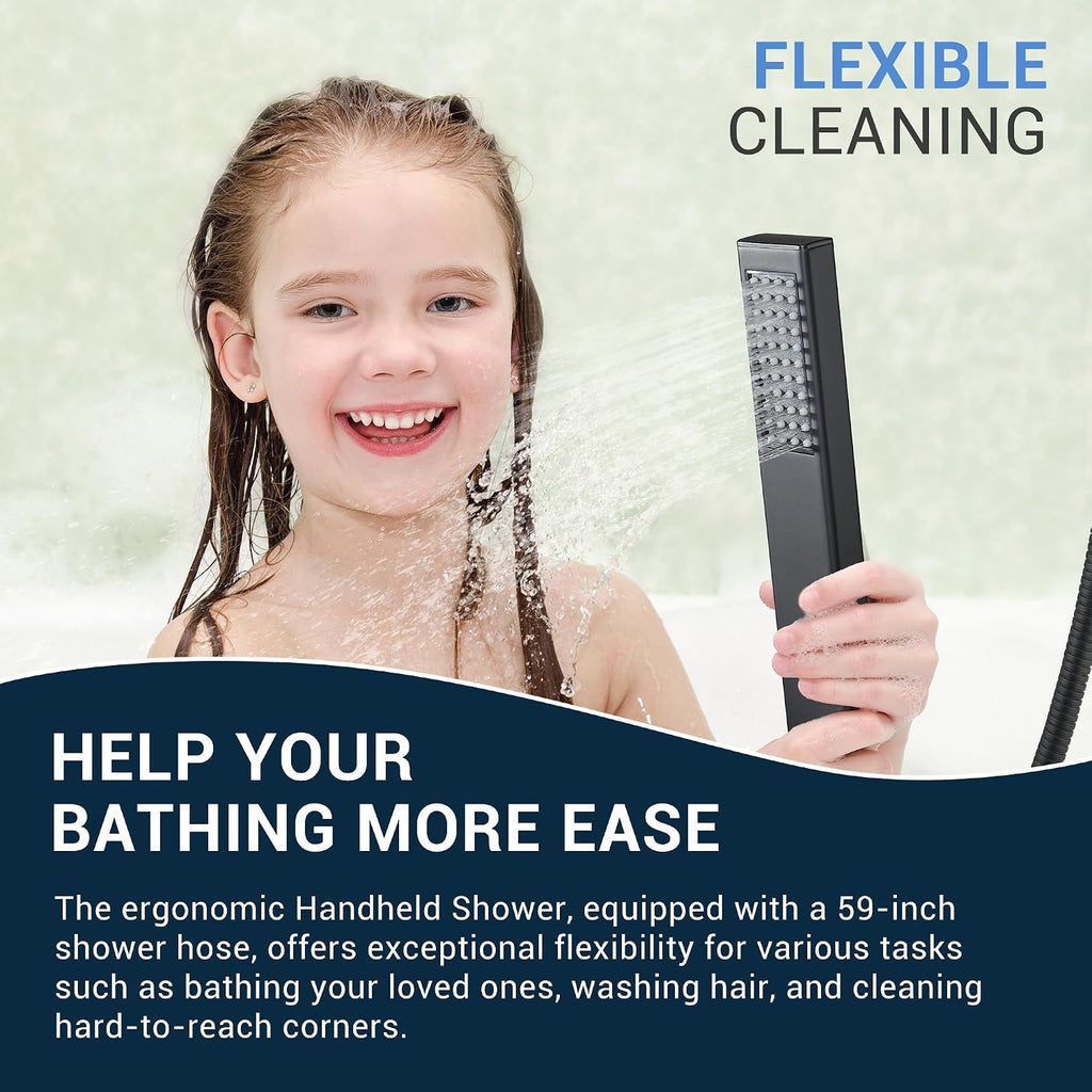 Thermostatic Dual Shower System with Wall Mount 12-Inch Rainfall Shower & 6-Inch Shower Head, Matte Black Bathroom Dual Shower Heads Faucet Set with High Pressure Handheld Sprayer