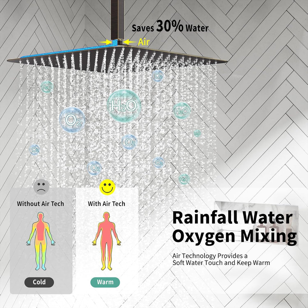 SR SUN RISE 16 Inches Oil Rubbed Bronze Shower Faucets Sets Complete Bathroom Rain Mixer Shower System Ceiling Mounted Rainfall Shower Head System (Contain Shower Faucet Rough-In Valve Body and Trim)