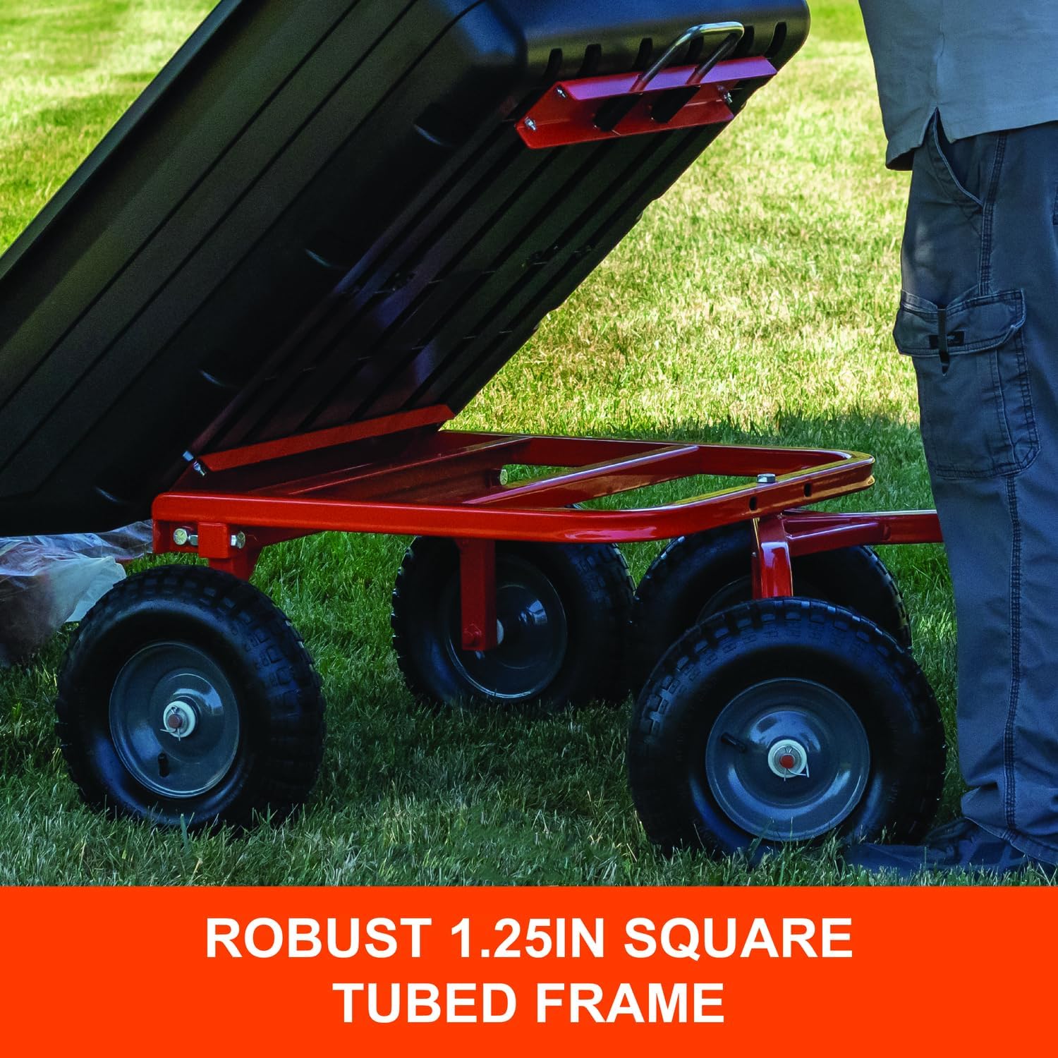 Agri-Fab 45-0594 4-Wheel Poly Convertible Pull/Tow Garden Dump Cart 1,200lb Tow Capacity Black