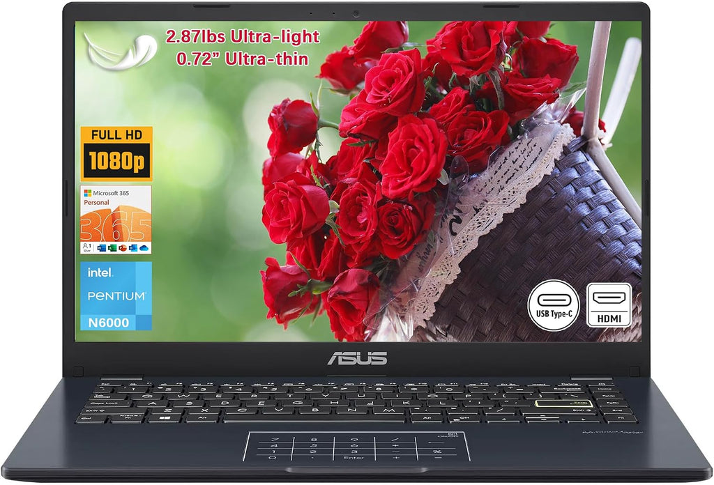 ASUS Vivobook go 14' FHD Laptop, Intel Pentium N6000 (Up to 3.30GHz), 4GB RAM, 64GB eMMC, Thin & Light, NumberPad, Webcam, HDMI, Wi-Fi, Win 11 Home in S Mode (Renewed)