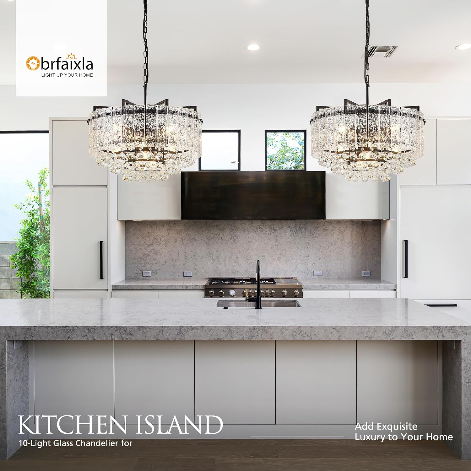 22.2' 10-Light Modern Glass Chandelier Light Fixtures Black 3-Tier Crystal Beads Chandeliers for Dining Room Round Hanging Ceiling Pendant Lighting for Kitchen Island Entryway Foyer Hallway