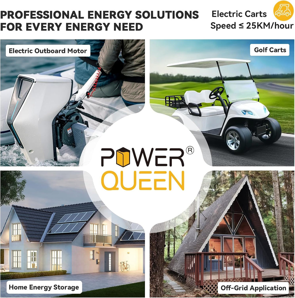 Power Queen 48V 100Ah Lithium Golf Cart Battery, Group 8D LiFePO4 Battery with Bluetooth 5.0, Built-in 200A Smart BMS with Low-temp Protection for 5kW Motor Golf Carts Club Car DS E-Z-Go TXT