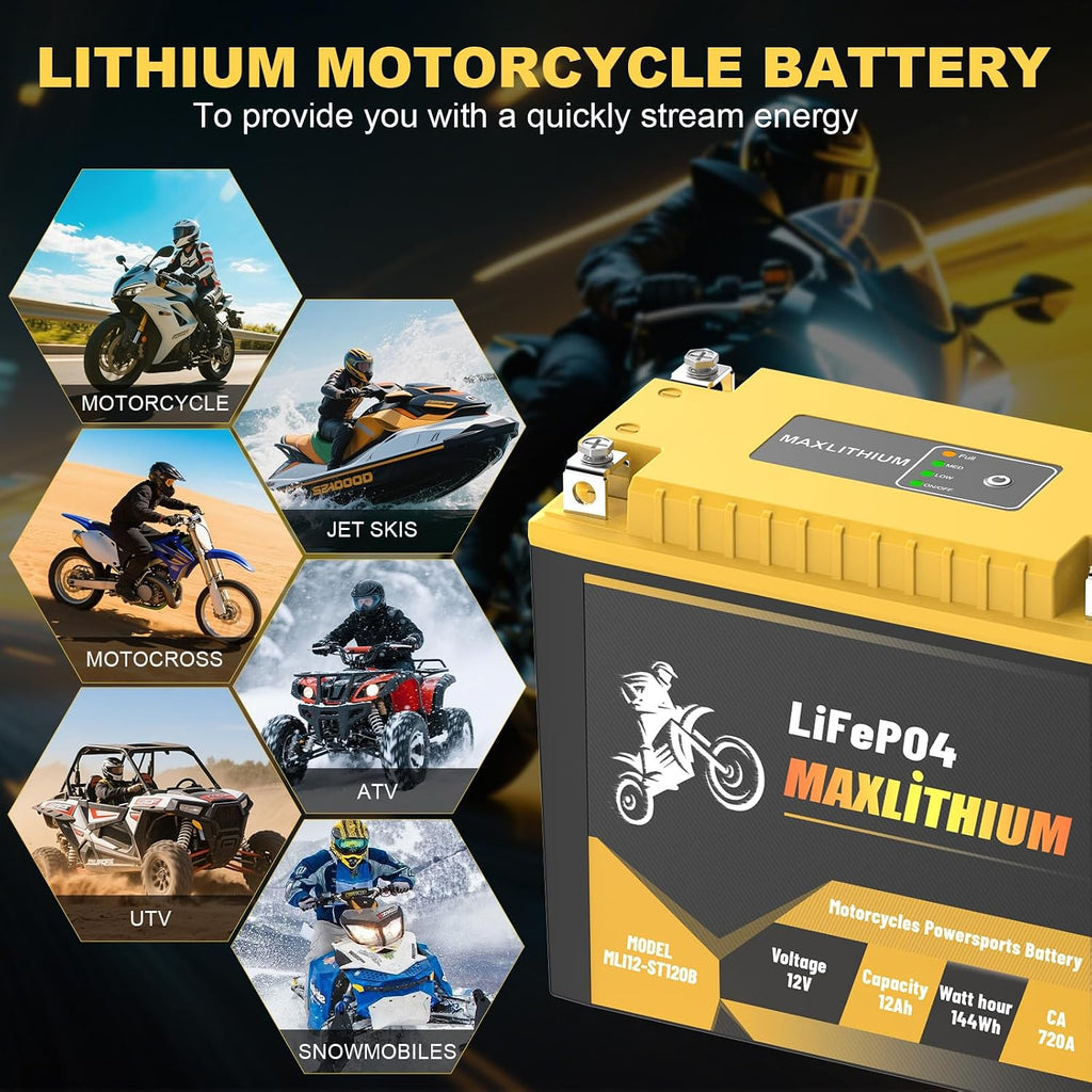 YTX20L-BS/YTX20-BS 12V 12Ah 720A Lithium Powersports Battery with Smart BMS, YTX20H-BS/YTX20HL-BS, Compatible ATV, UTV, Moped, Snowmobile, 4 Wheeler, Lawn Mower, and Generator Battery, motorboat