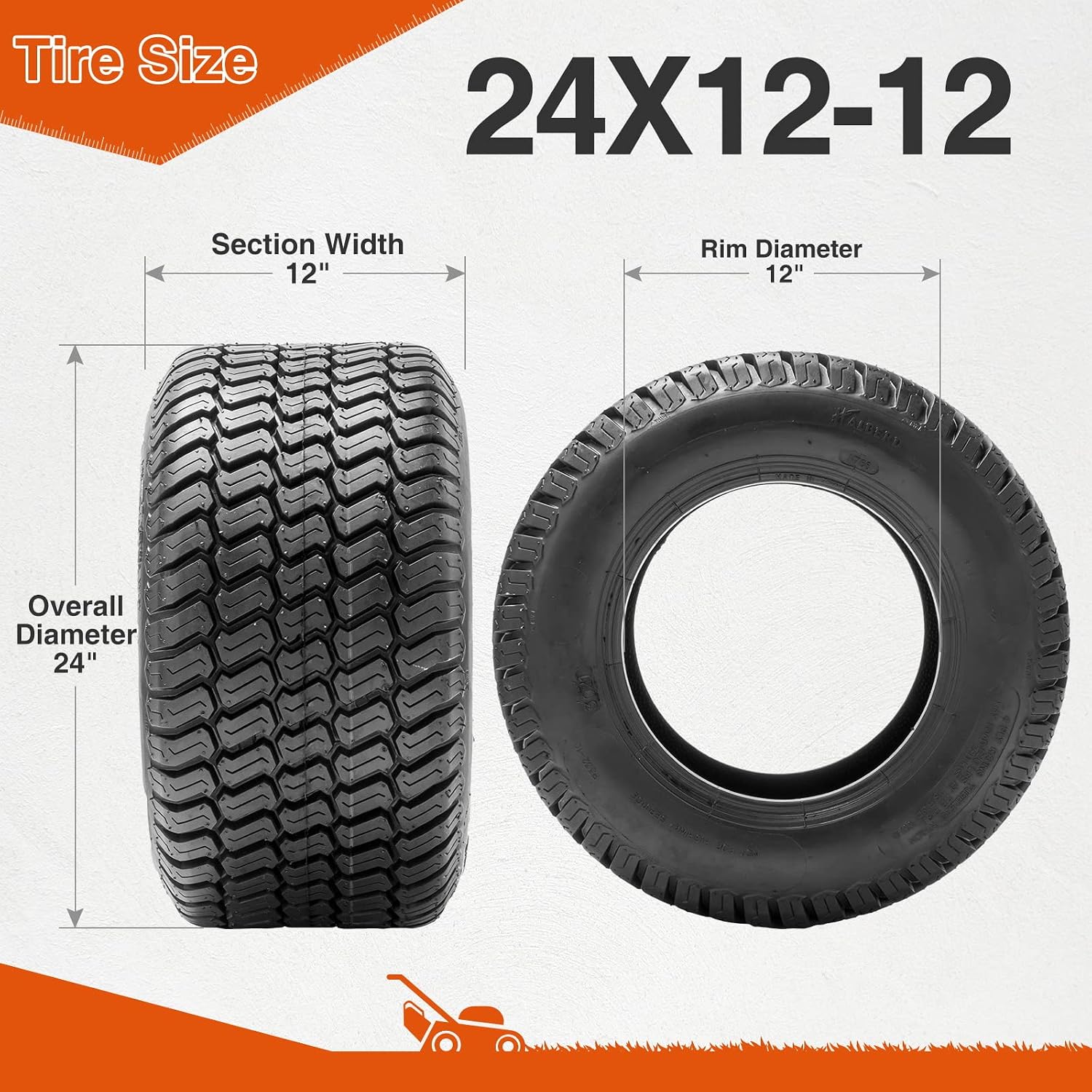 HALBERD 2 PCS 24x12.00-12 Lawn Mower Tires 4PR Turf Saver Lawn & Garden Tires for Garden Tractor Riding Mower, Tubeless