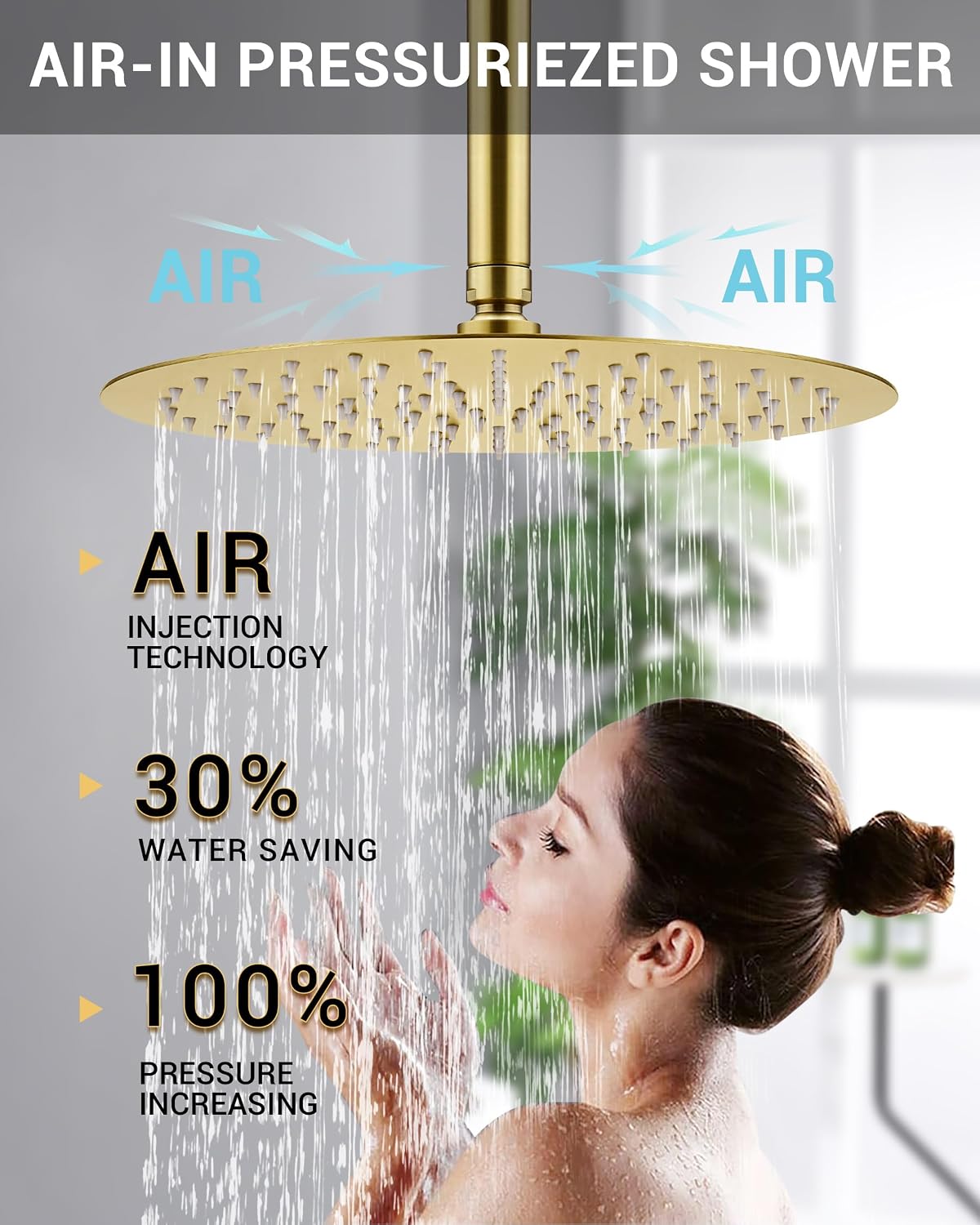 Dasan Rainfall Full Body Shower Faucet System with 12'' Round Shower & 6'' Round Shower,Brushed Gold Dual Shower Head Faucets Set with Handheld & Valve, Double Shower Head System for Couples/ 2-Person