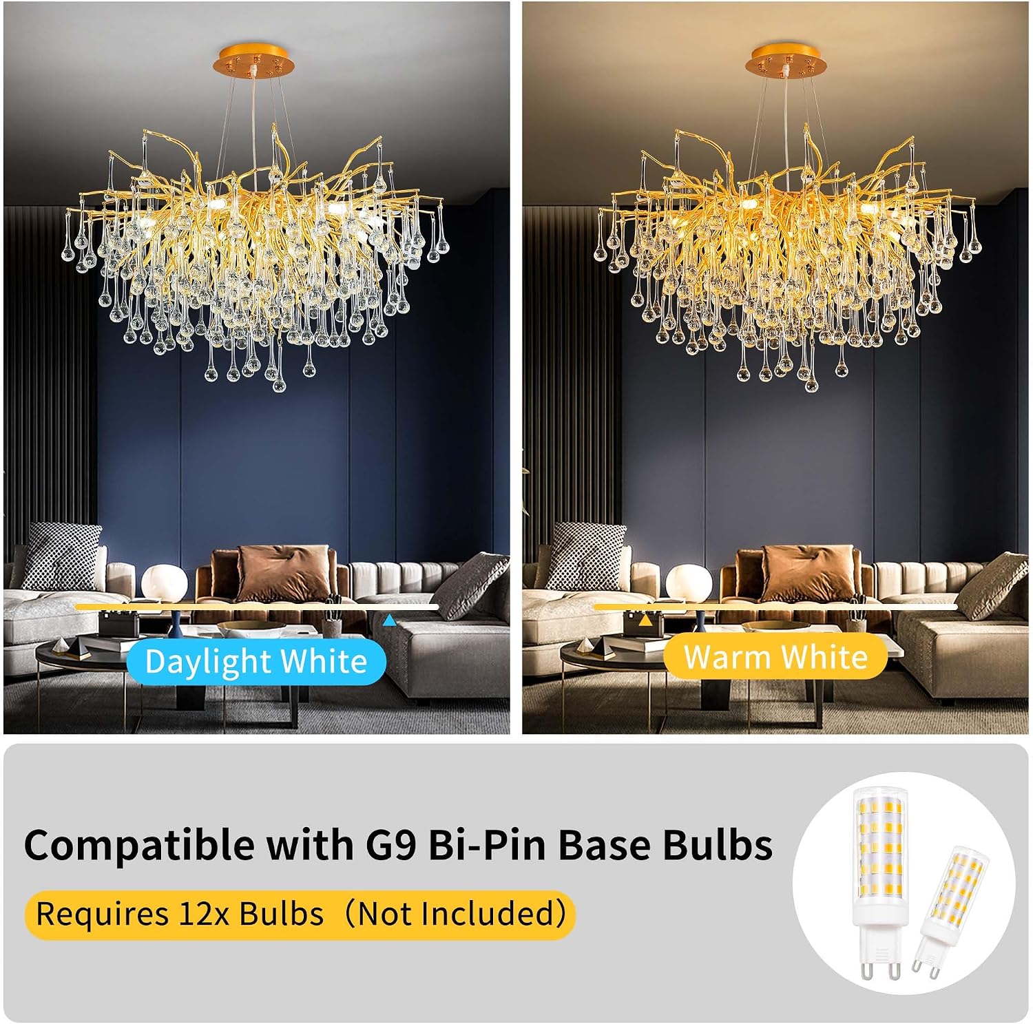 Modern Crystal Raindrop Chandelier, Gold Round Art Deco Tree Branch Lighting Fixture for Dining Room Living Room Foyer 13 Lights D31.5''