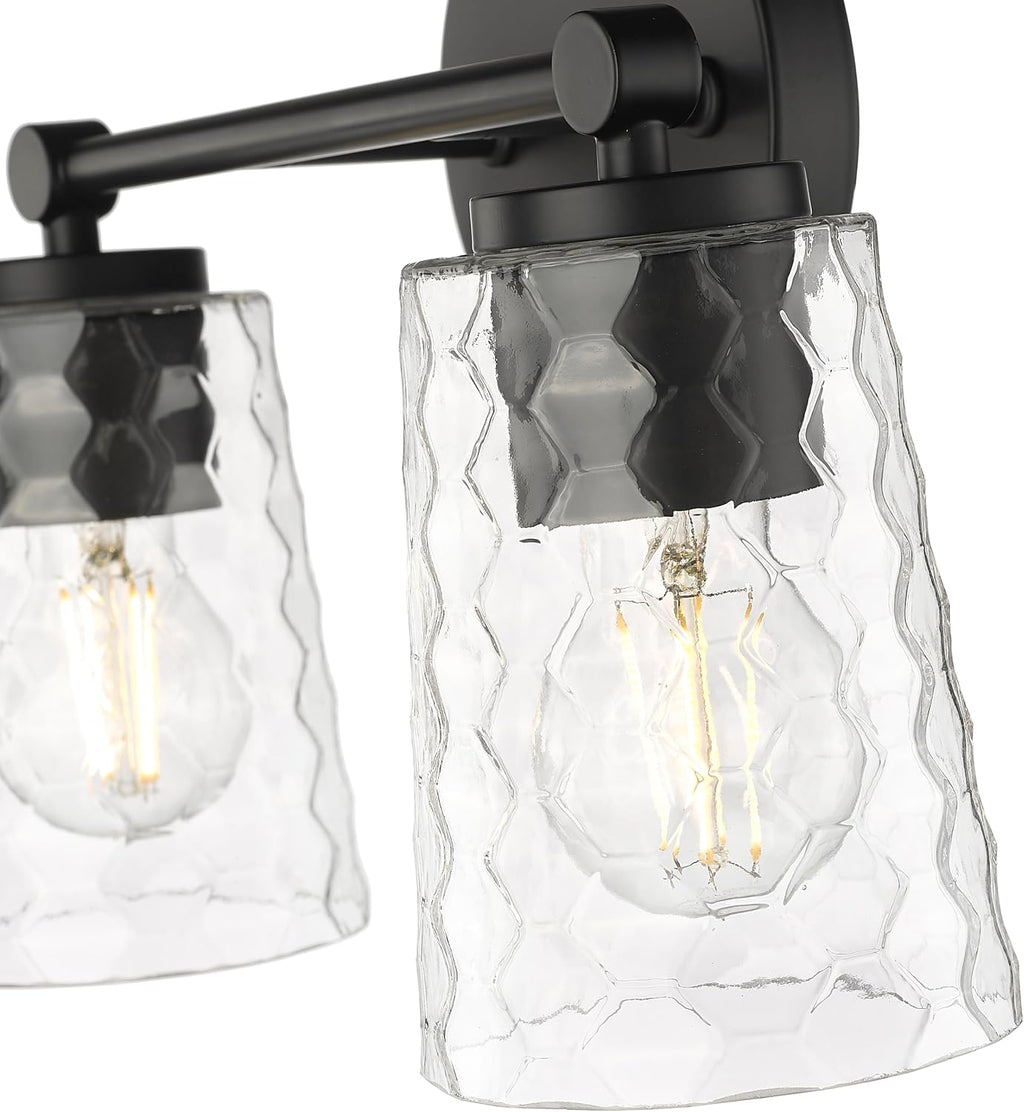 ML Lighting | Ashli Collection | 9232-MB | 2 Light Vanity in Matte Black Finish with Clear Honeycomb Glass Shade | Versatile Design That adds High-End Texture and Elegance to Your Bathroom