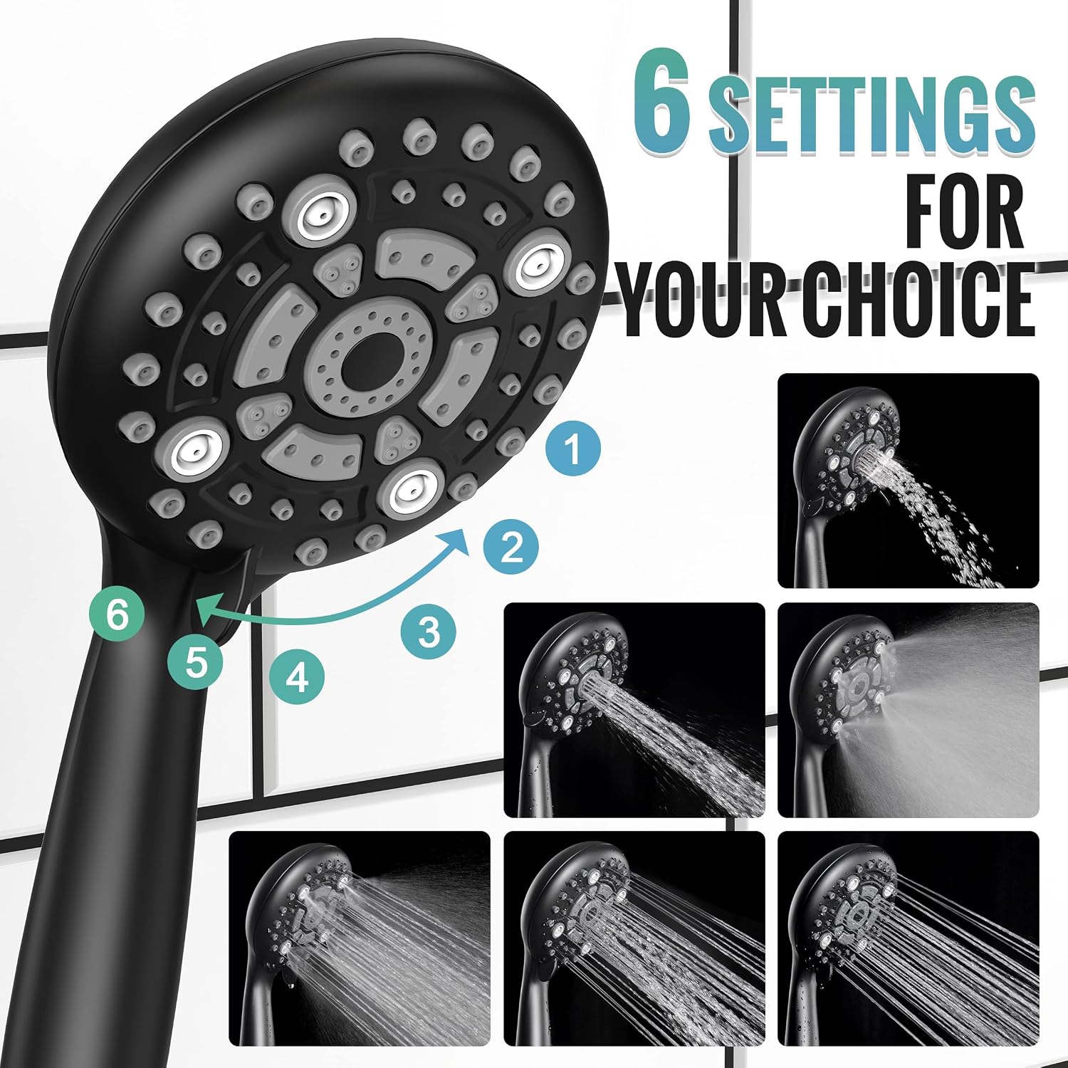 SR SUN RISE Shower Faucet - 16 Inch Multifunctional High Pressure Shower Head System with Handheld Shower Head Fixtures - Valve Included - Matte Black
