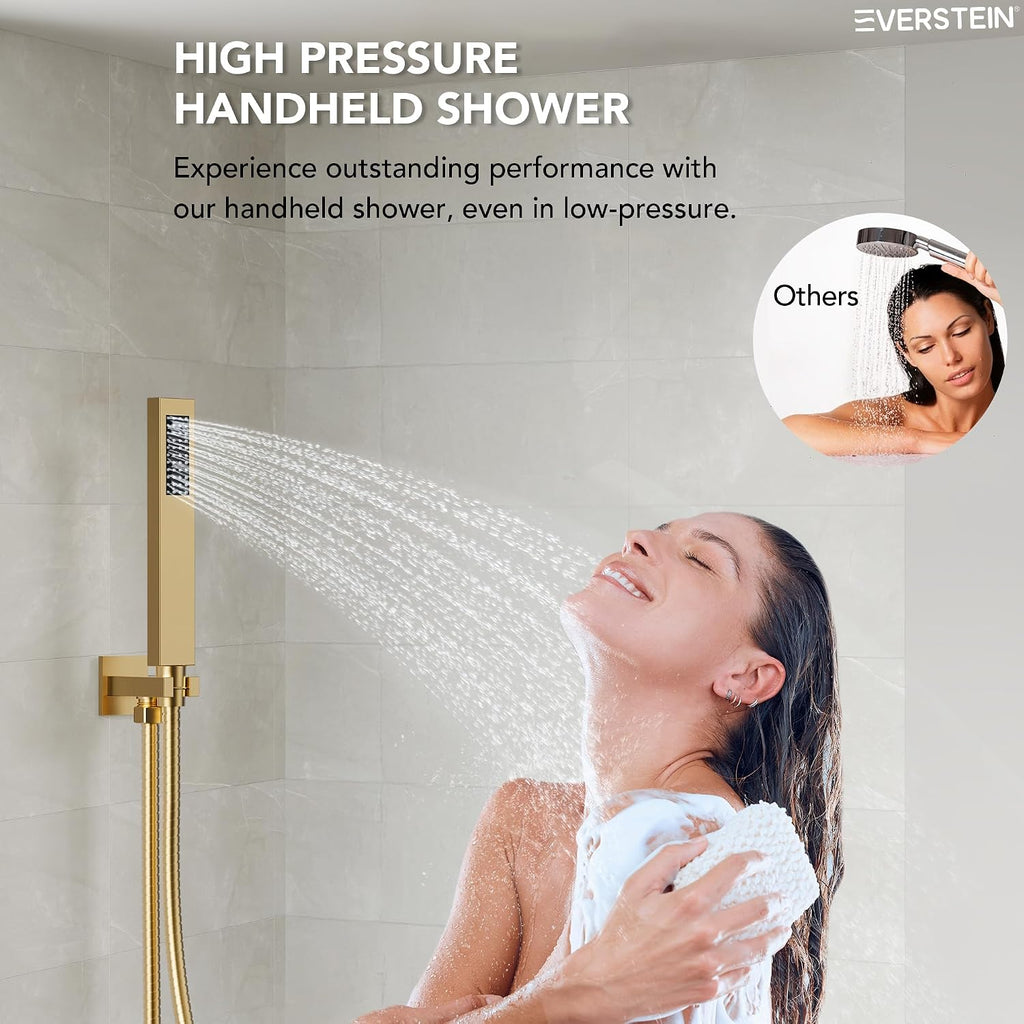 10' High-Pressure Rainfall Shower Faucet, Celling Mount Dual Shower Head System, Brushed Gold