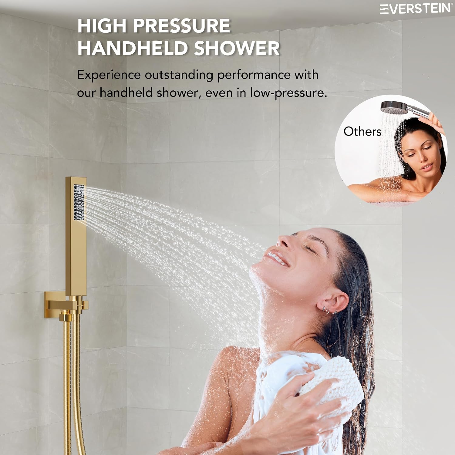 10' High-Pressure Rainfall Shower Faucet, Celling Mount Dual Shower Head System, Brushed Gold