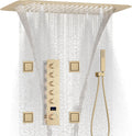 Brushed Gold Digital Display Shower System with 16X24 inch Rain&Waterfall&Mist 3 Modes Ceiling Overhead Shower Head, 4 PCS Body Jet and Handheld Spray