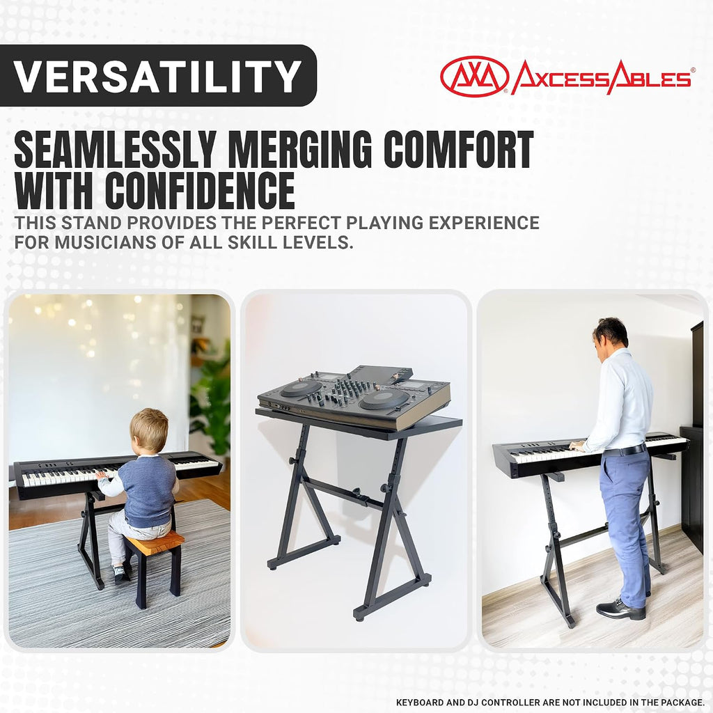AxcessAbles Adjustable Piano Keyboard Stand and DJ Controller Desk – Removable 36'x19.4' Steel Tabletop, Height Adjustable Music Workstation for Mixers, Synths, Recording, and Live Performance