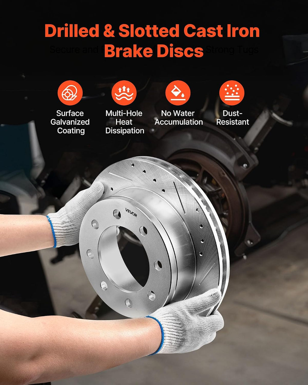 VEVOR Front and Rear Brake Kit Compatible with 2002-2006 Chevrolet Avalanche 2500 (8 STUD), 2002-2004 Chevrolet Silverado 2500 (Models w/Manual Transmission ONLY), Drilled & Slotted Brake Rotors