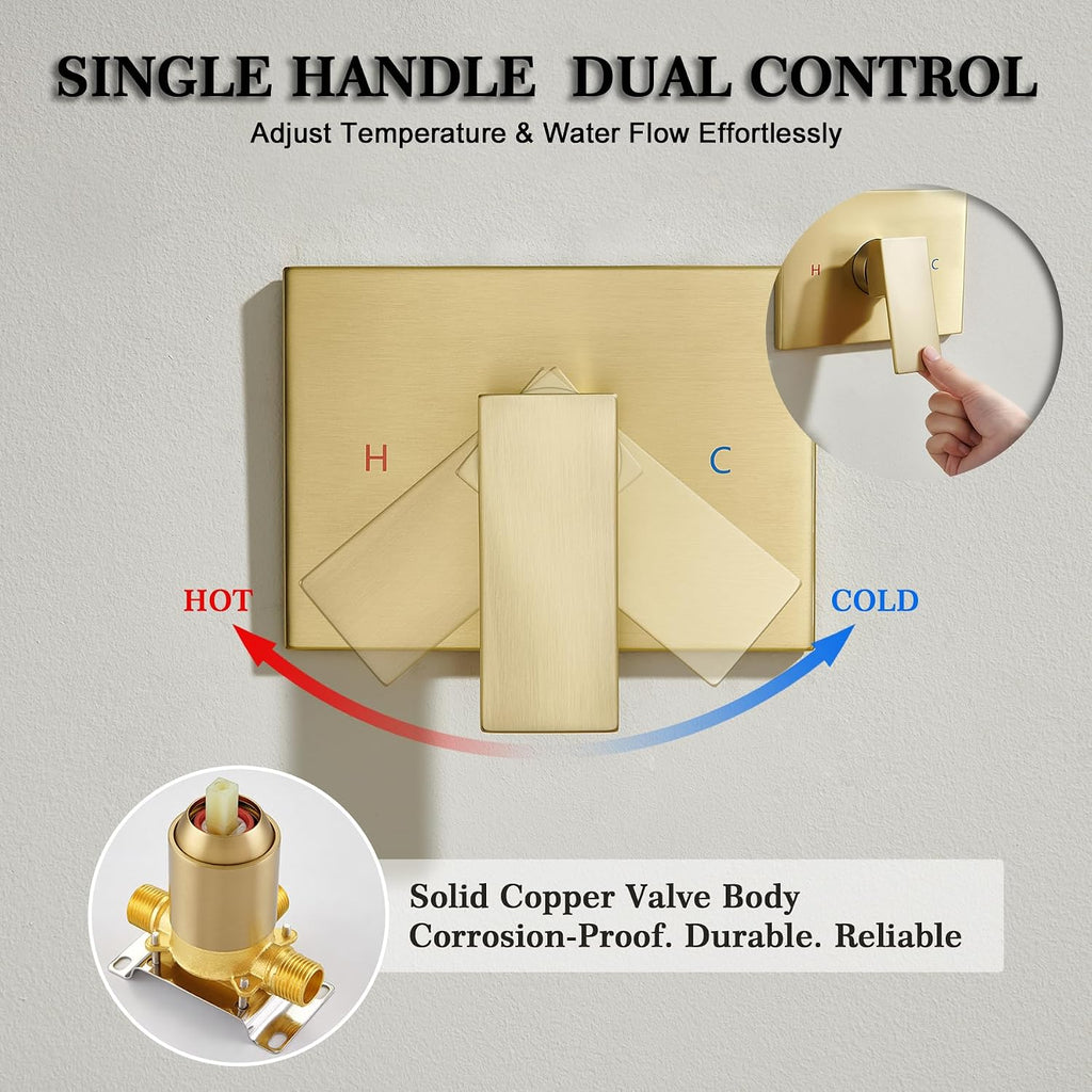 Brushed Gold Shower System with 10Inch Rain Shower Heads with Handheld Spray Combo, Gold Shower Faucet Set with Rain Shower and Handheld, Gold Shower Head and Handle Set(Shower Valve Kit Included)
