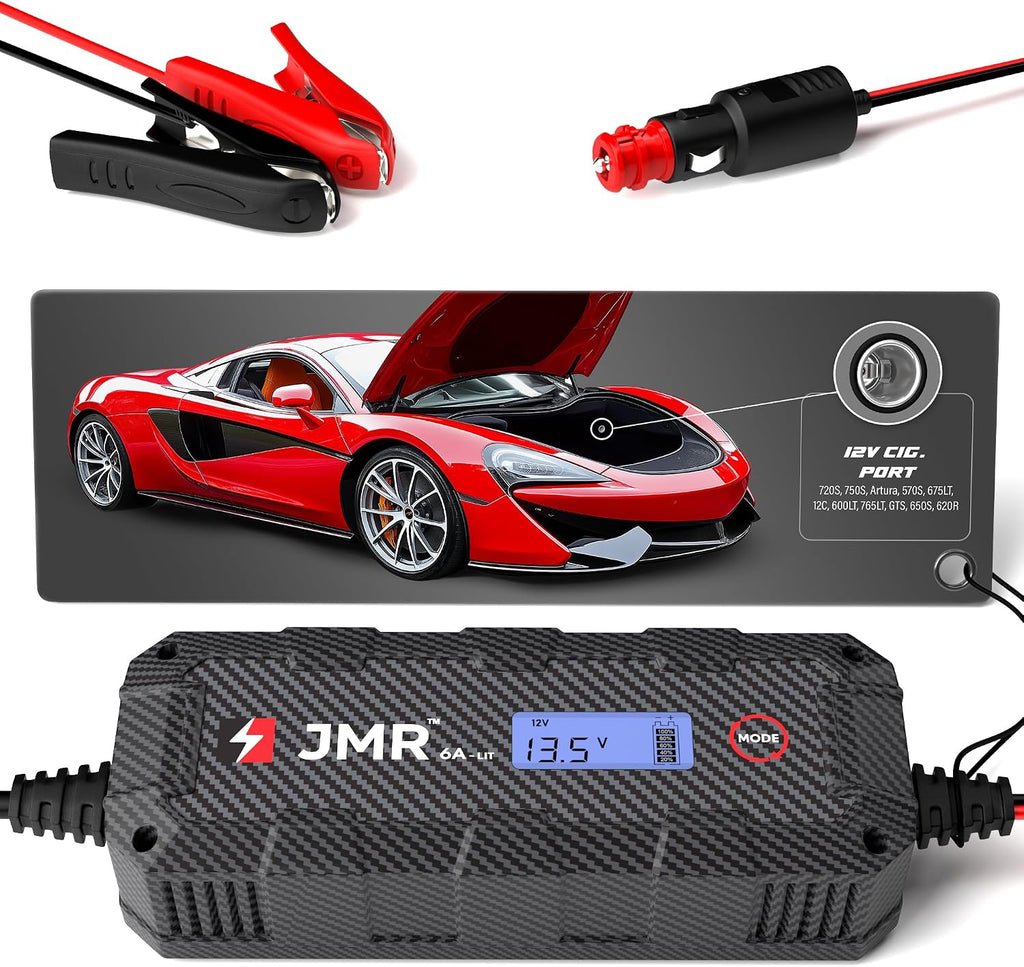 JMR Lithium Battery Charger for McLaren 720S 750S Artura 570S 675LT 12C 600LT 765LT GTS 650S 620R All Models Trickle Charger Conditioner Maintainer