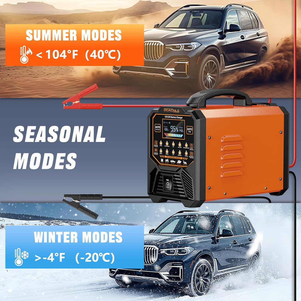Car Battery Charger Heavy Duty,12V/24V Portable Smart Trickle Charger Battery Maintainer,Maintenance/Winter Mode,for AGM Auto Motorcycle Truck Rv Lawn Mower - for Lead Acid Batteries