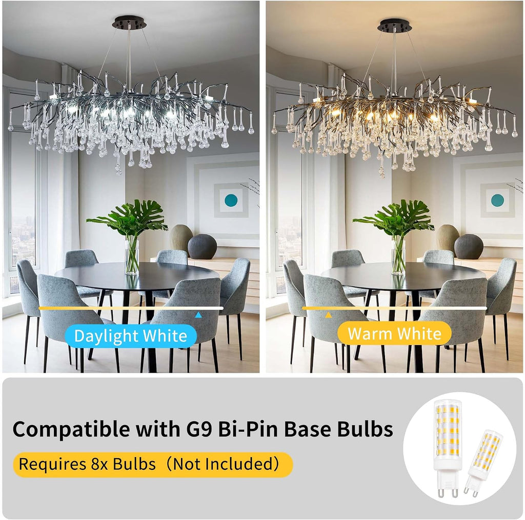 Modern Crystal Raindrop Chandelier, L40'' Black Linear Rectangle Art Deco Tree Branch Lighting Fixture for Kitchen Island Living Room Foyer Staircase 10 Lights
