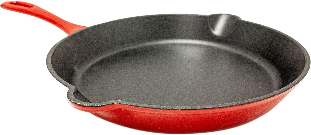 BergHOFF 2Pc Enameled Cast Iron 10' Fry Pan, 10' Grill Pan Set, Induction Cooktop Ready, Oven Safe Up to 400°F, Red