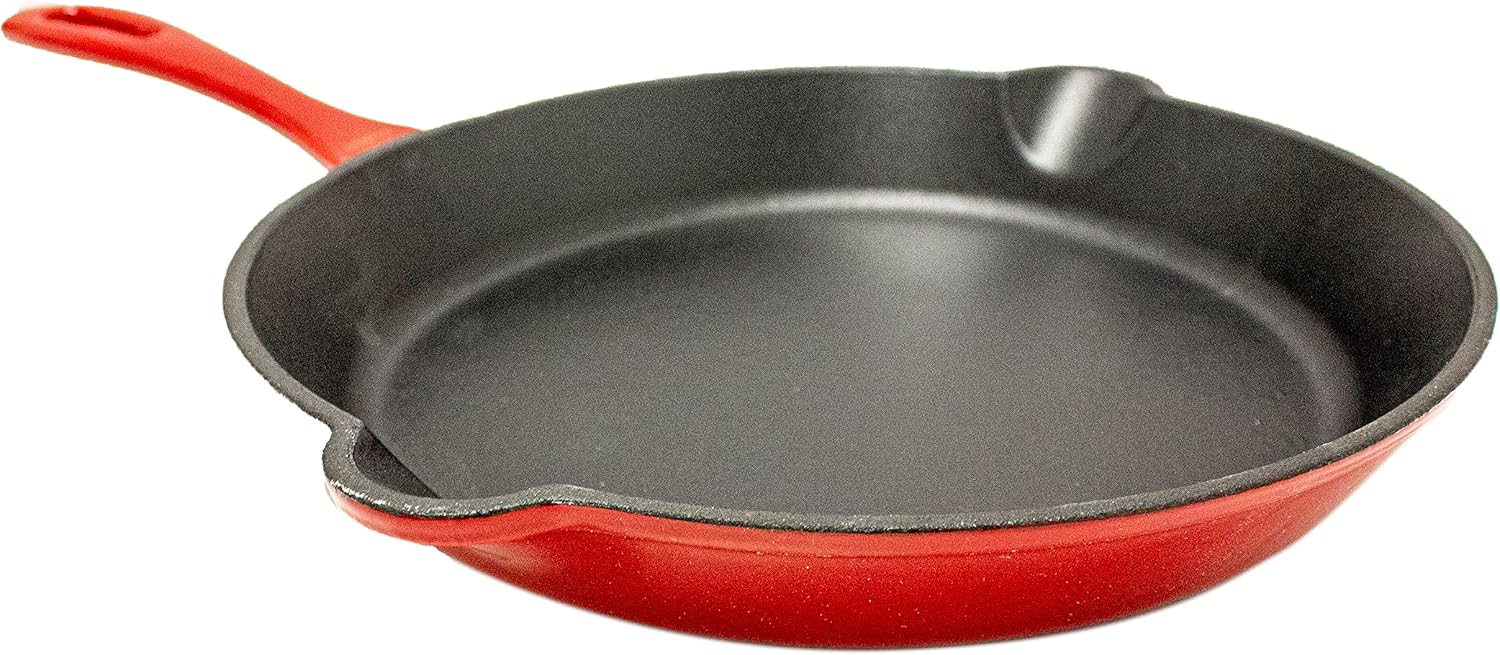 BergHOFF 2Pc Enameled Cast Iron 10' Fry Pan, 10' Grill Pan Set, Induction Cooktop Ready, Oven Safe Up to 400°F, Red