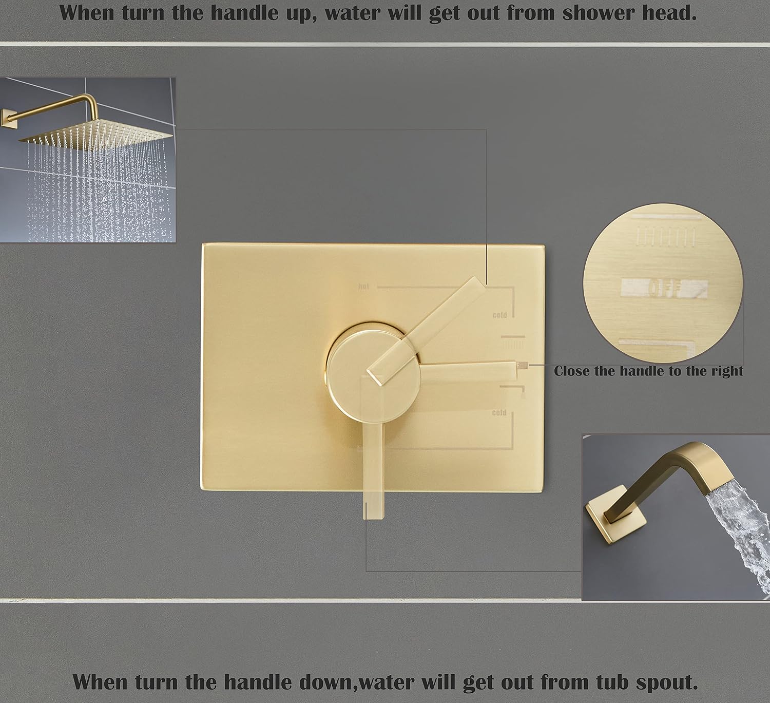 SOOOHOT Brushed Gold Shower Fixtues, Tub and Shower Faucet Set Combo with 12 Inch Gold Shower Head and Tub Spout, Gold Shower Head and Handle Set (Valve Included)
