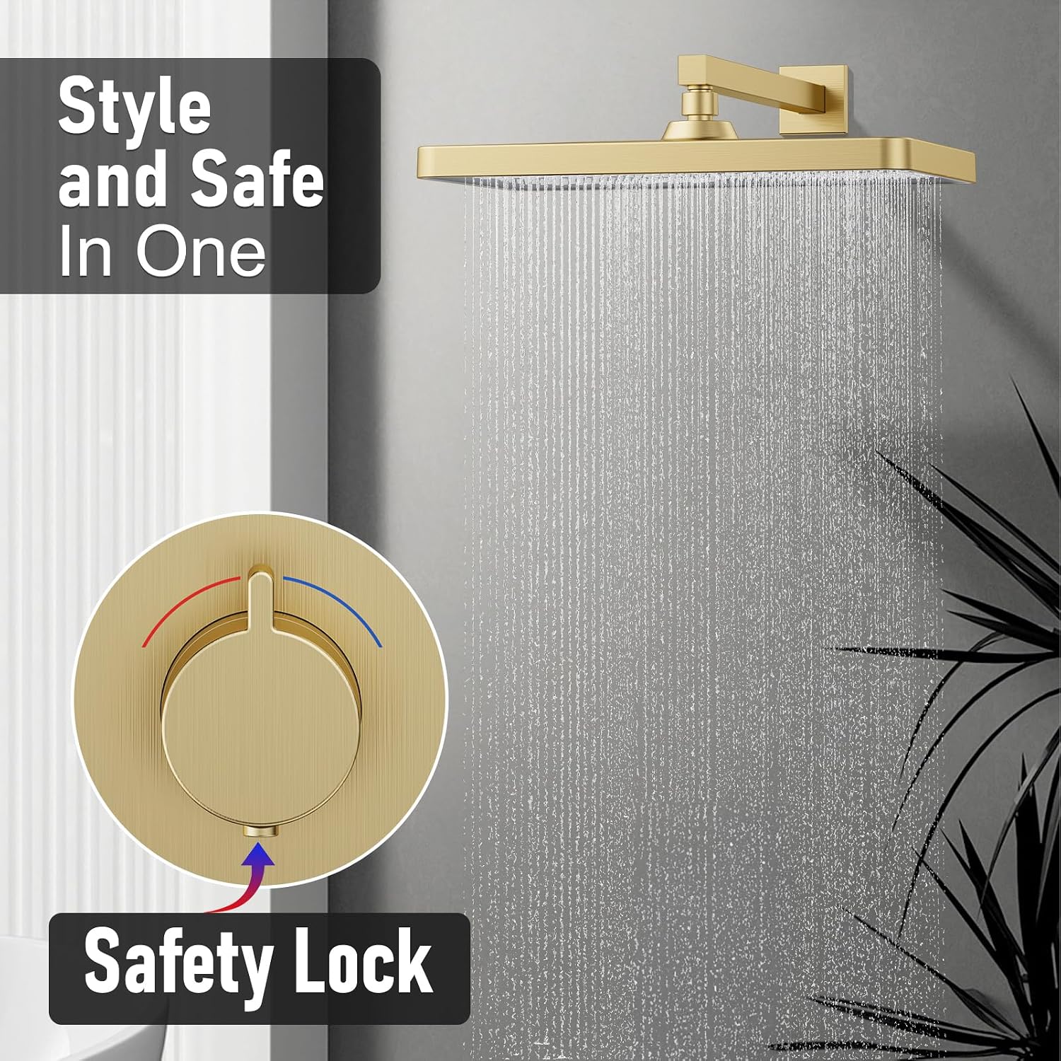 Thermostatic Shower System 13-Inch Rainfall Shower Head - 3 Setting Handheld Sprayer, Complete Bathroom Set with Faucet Mixer Trim Kit & Valve Brushed Gold