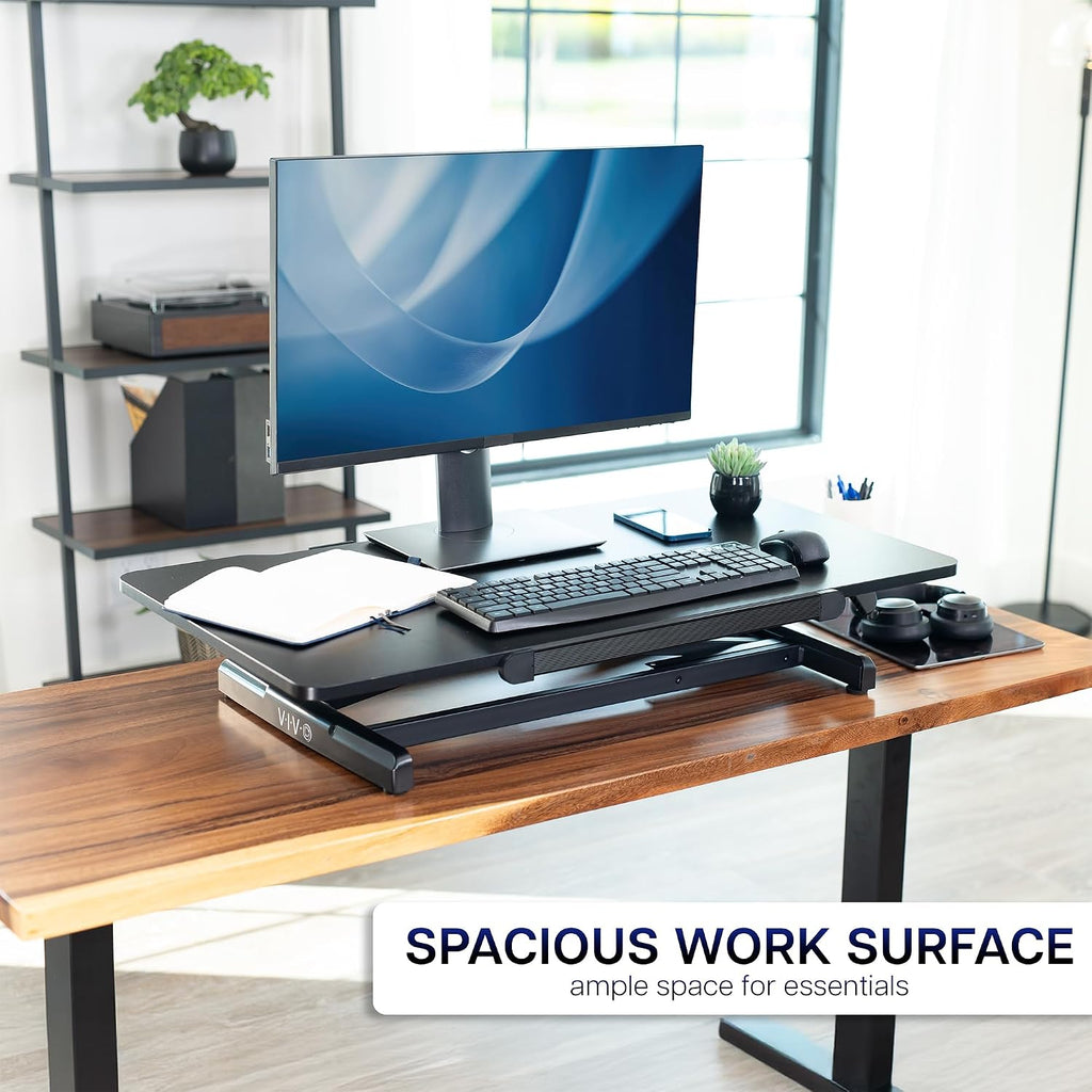 VIVO 36 inch Height Adjustable Tilting Stand Up Desk Converter, Quick Sit to Stand Single Top Keyboard Riser, Laptop Workstation, Drafting Table, Ergonomic Typing, Black, DESK-V036T