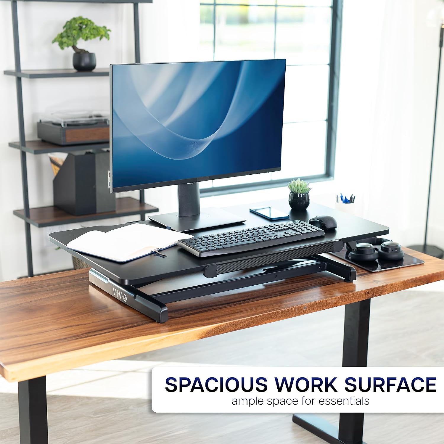 VIVO 36 inch Height Adjustable Tilting Stand Up Desk Converter, Quick Sit to Stand Single Top Keyboard Riser, Laptop Workstation, Drafting Table, Ergonomic Typing, Black, DESK-V036T