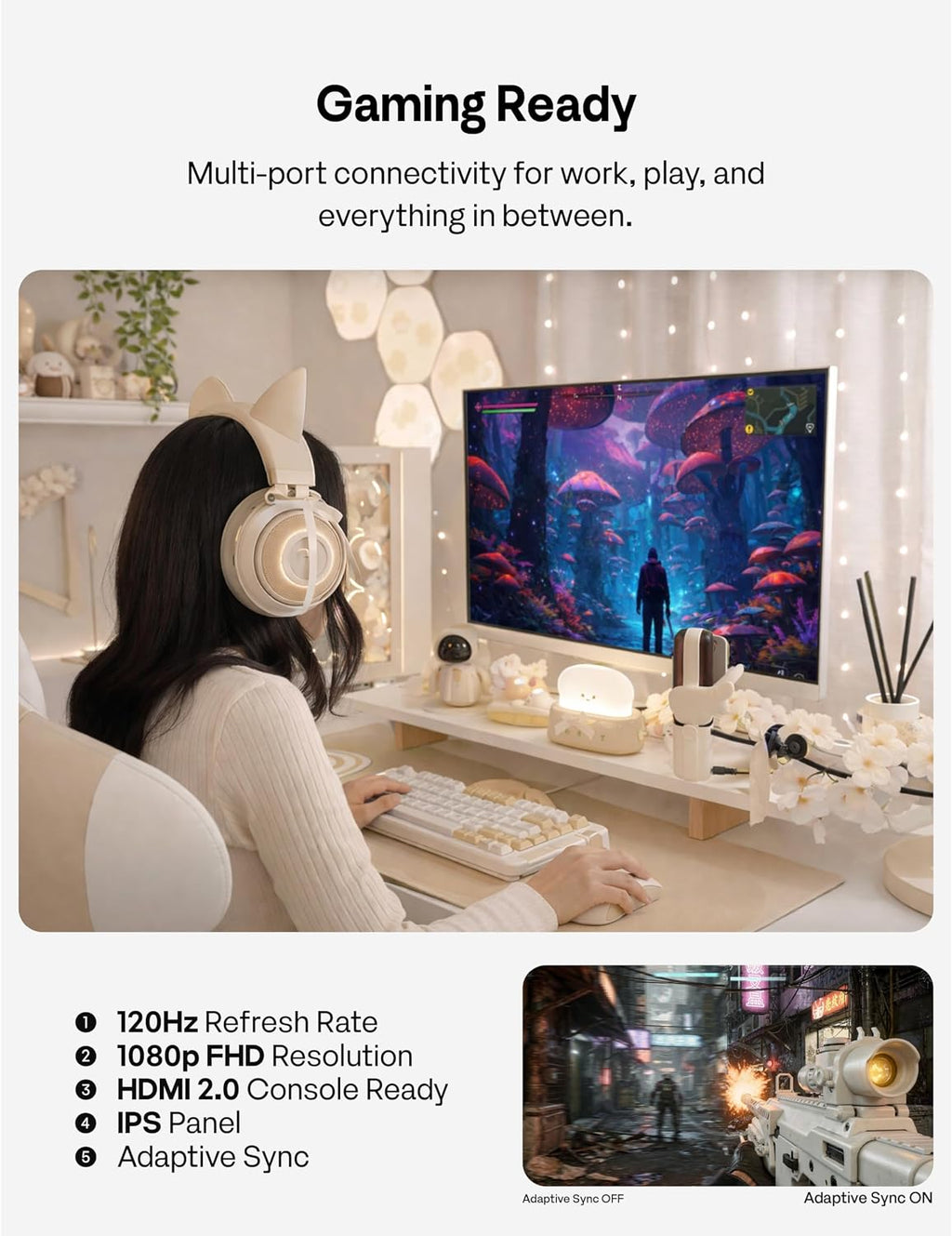 Pixio PX246 Wave Beige 24 inch 120Hz Refresh Rate FHD 1080p Resolution IPS Panel 4ms GTG Response Time Gaming Monitor with Adaptive Sync