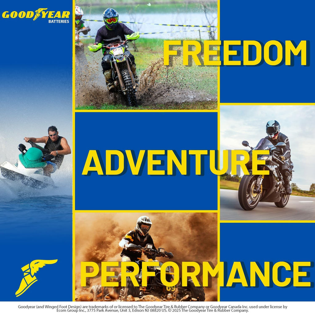 Goodyear GYTX24HL - 12 Volt 26 AH, 350 CCA, Rechargeable High-Performance, Maintenance Free, SLA - AGM Battery for Motorcycle, ATV, UTV, Scooter, Snowmobile, Motorbike and more!