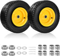 2 Pcs 16x6.50-8 Tubeless Lawn Mower Tire and Wheel, 16x6.5-8 Air-Filled Replacement Tires for Riding Mowers and Lawn Tractors, with 3/4' Bearings & Extra 1' Bushings, 3'-5' Offset Hub, Yellow Rim