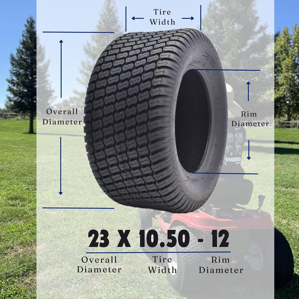 Dayrim 23X10.5-12 Lawn Mower Tires, Set of 2, 4-Ply Tubeless Turf Tread, for Garden Tractor & Riding Mower,Golf Cart Tires