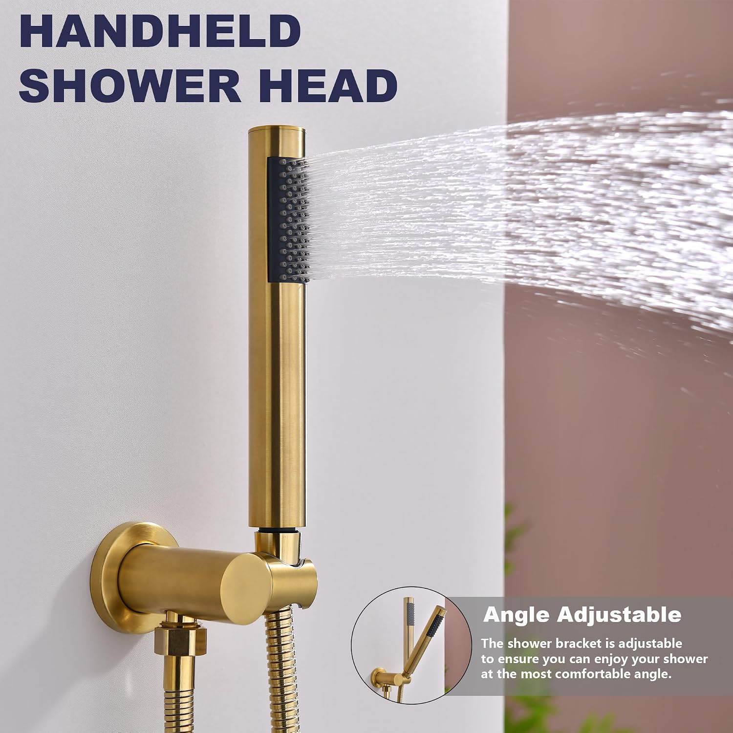 Shower System, Gold Shower Faucet Set, 8' Rainfall Shower Head and Handheld Spray Combo, Round Shower Head and Handle Set with Valve and Trim Kit, Brushed Gold
