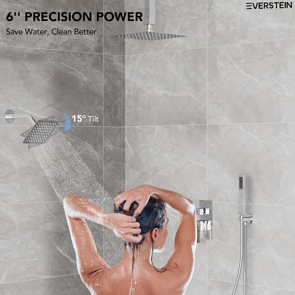 10' High-Pressure Rainfall Shower Faucet, Celling Mount Dual Shower Head System, Polished Chrome