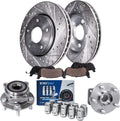Detroit Axle - Front Brake Kit for Subaru Impreza Forester XV Crosstrek, Drilled & Slotted Brake Rotors Ceramic Brake Pads Wheel Bearing Hubs Wheel Lug Nuts Replacement