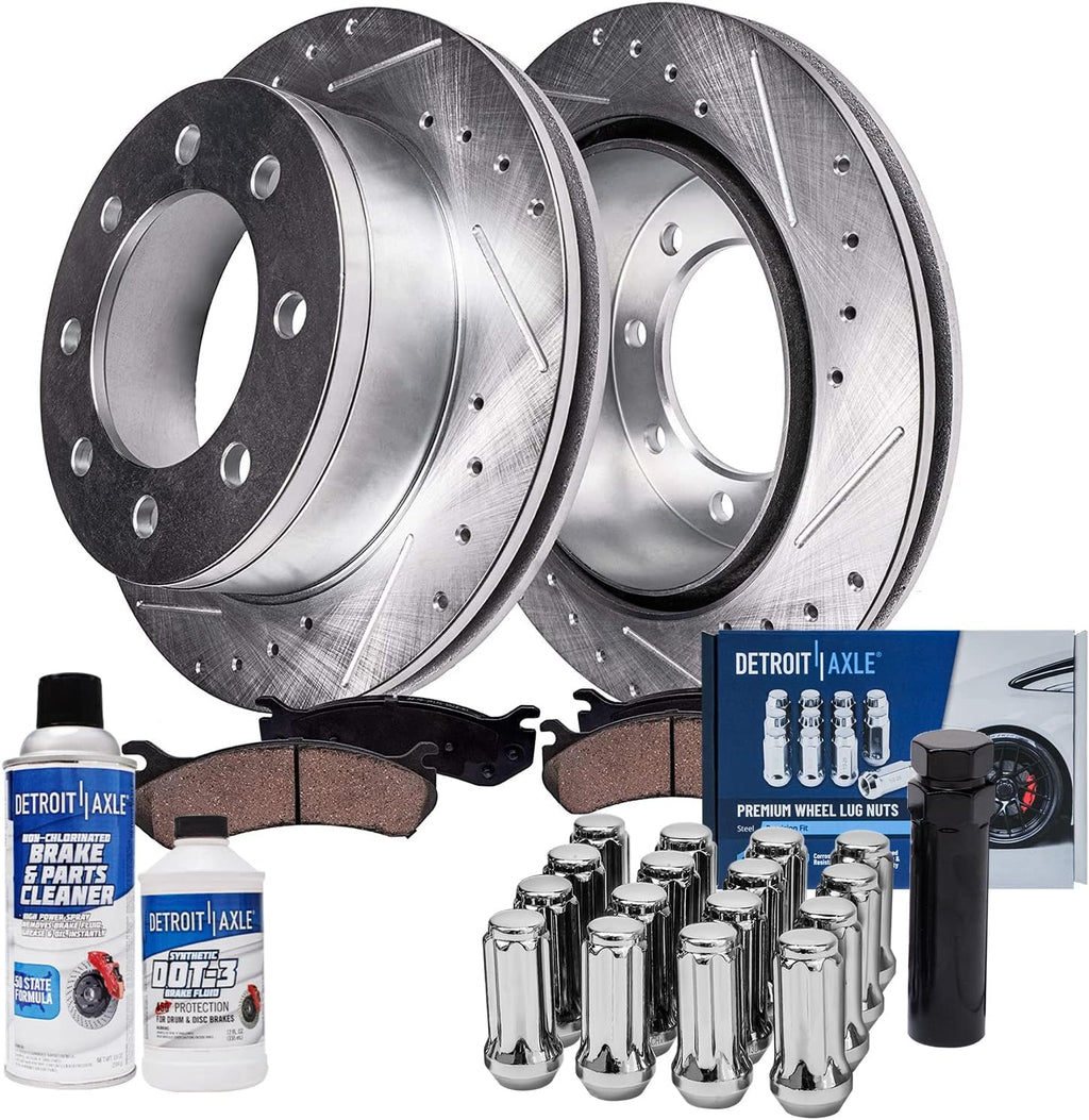 Detroit Axle - Front Brake Kit for Chevy GMC Silverado Sierra 1500 2500 3500 HD Express Savana 2500 3500 Avalanche Suburban Yukon XL 2500 Cadillac DTS DeVille Hummer H2, Brake Rotors Pads Lug Nuts