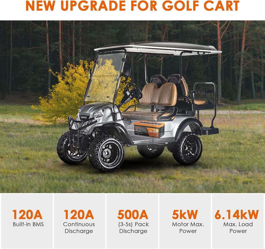 Enjoybot 48V 65Ah LiFePO4 Lithium Battery Self Heating with 58.4V 10A Charger, Built-in 120A BMS and Bluetooth, 10-Year Lifetime, Peak Current 500A for Golf Cart RV Camper Solar
