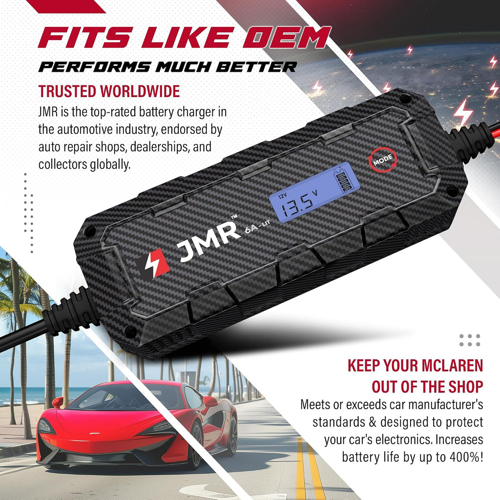 JMR Lithium Battery Charger for McLaren 720S 750S Artura 570S 675LT 12C 600LT 765LT GTS 650S 620R All Models Trickle Charger Conditioner Maintainer