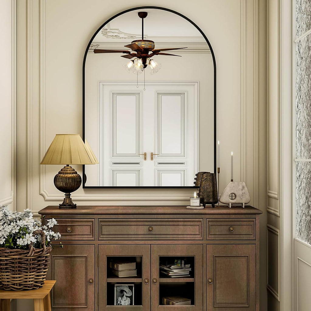 Arch Bathroom Mirror, 36x48 Inch - Wall Mounted Vanity Mirror with Aluminum Alloy Frame - Ideal for Living Room, Bedroom, Bathroom, and Entryway, Hanging or Leaning, Black