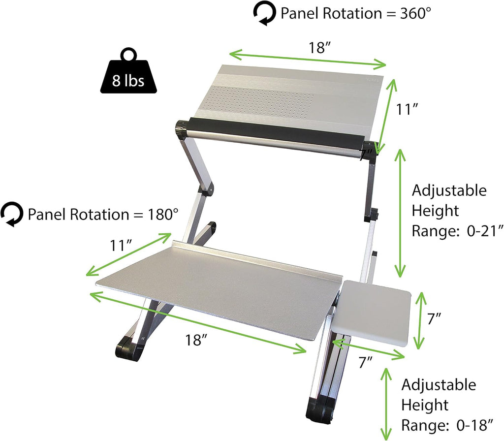 WorkEZ Adjustable Standing Desk Converter, Sit to Stand Desk Riser, Standing Desk for Laptop Monitor, Adjustable Height & Angle Negative Tilt, Silver