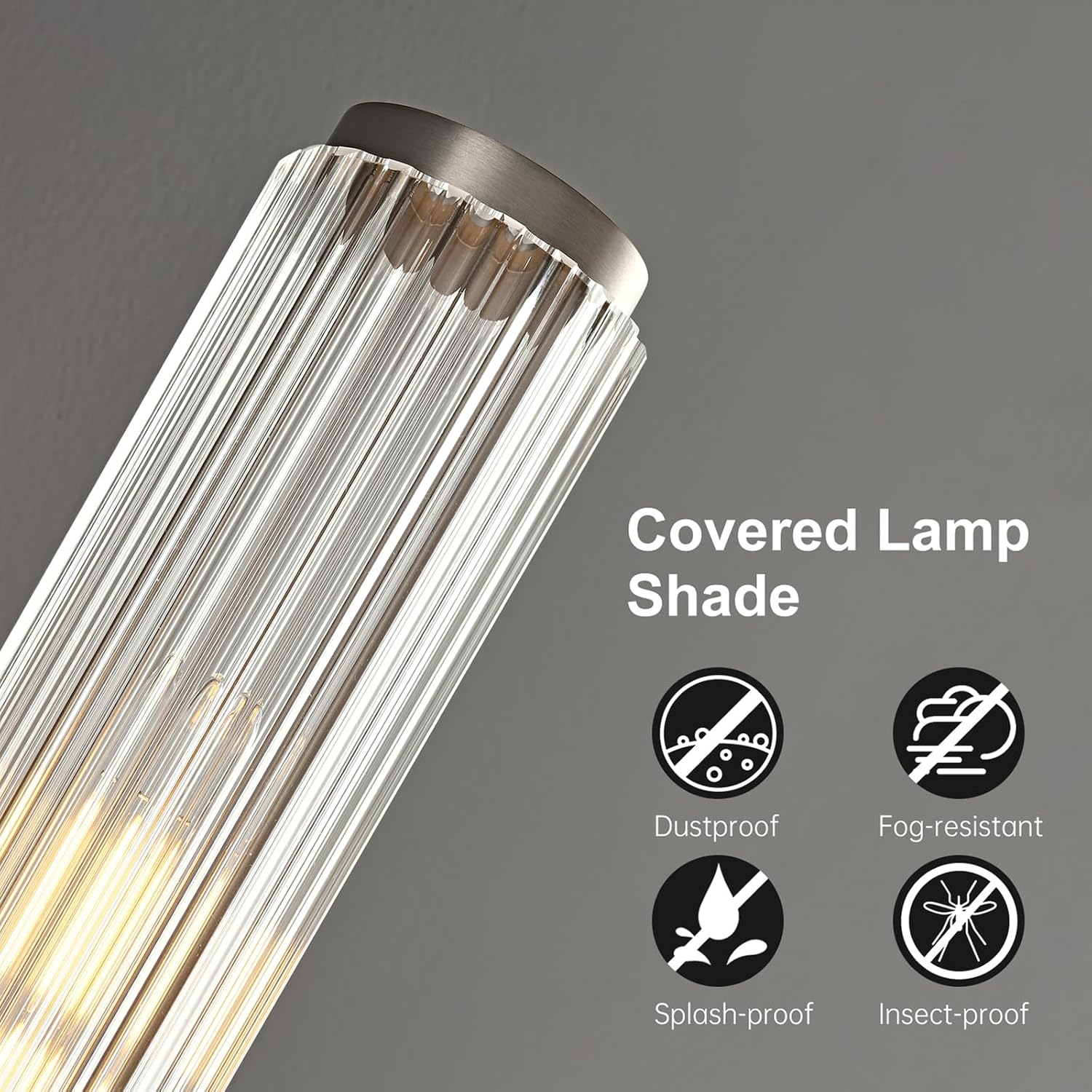 Brushed Nickel Wall Sconce with Ribbed Groove Glass Tube - 18.9' Solid Brass Material Wall lamp Includes Bulbs - Modern Wall Sconces for Bathroom, Living Room, Hallway, Staircase, Mirror