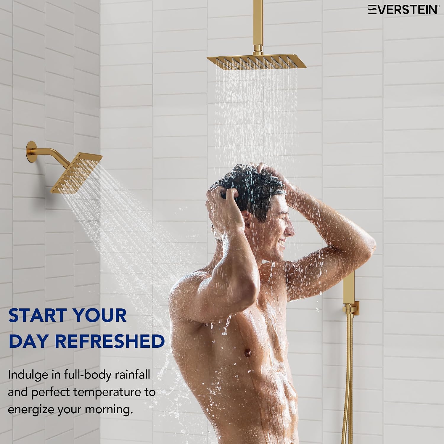 Ceiling Mount 12' High-Pressure Rainfall Shower Faucet, Dual Rainfall Shower Head System with Valve (Brushed Gold)