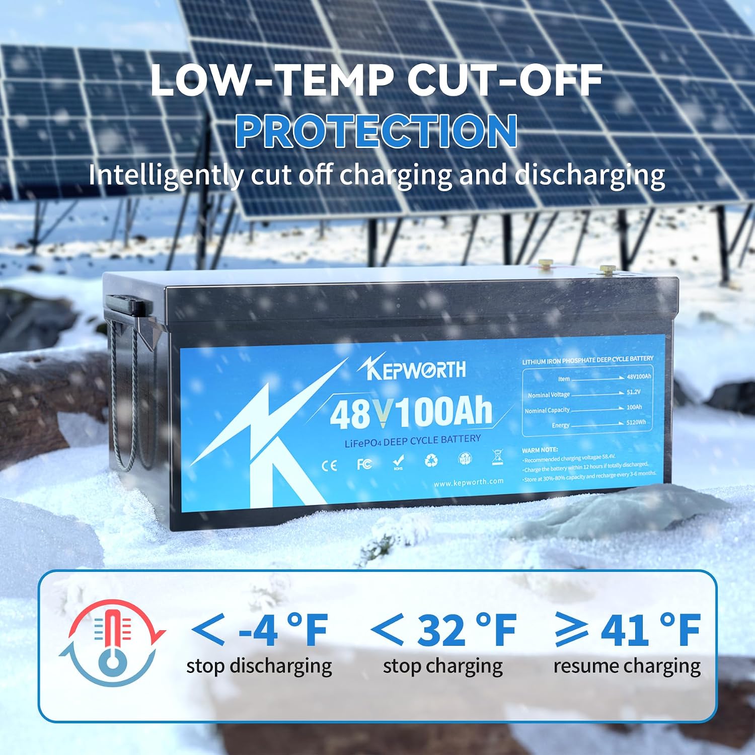 KEPWORTH 48V 100Ah Lithium Battery, Rechargeable Deep Cycle LiFePO4 Batteries, 200A Smart BMS, Perfect for Golf Carts, Rv, Solar, Offgrid, Boat, Trolling Motor