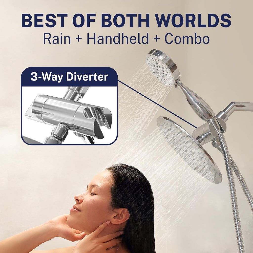 HammerHead Showers Dual Shower Head Combo, 8-Inch Rainfall & 3-Flow Handheld, Chrome, 1.75 GPM