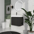 24 Inch Floating Bathroom Vanity,Bathroom Vanity with Sink,Small Bathroom Sink Cabinet with Ceramic Basin,Solid Wood Frame,Black Floating Vanity Bathroom,Wall Mounted Modern Vanity