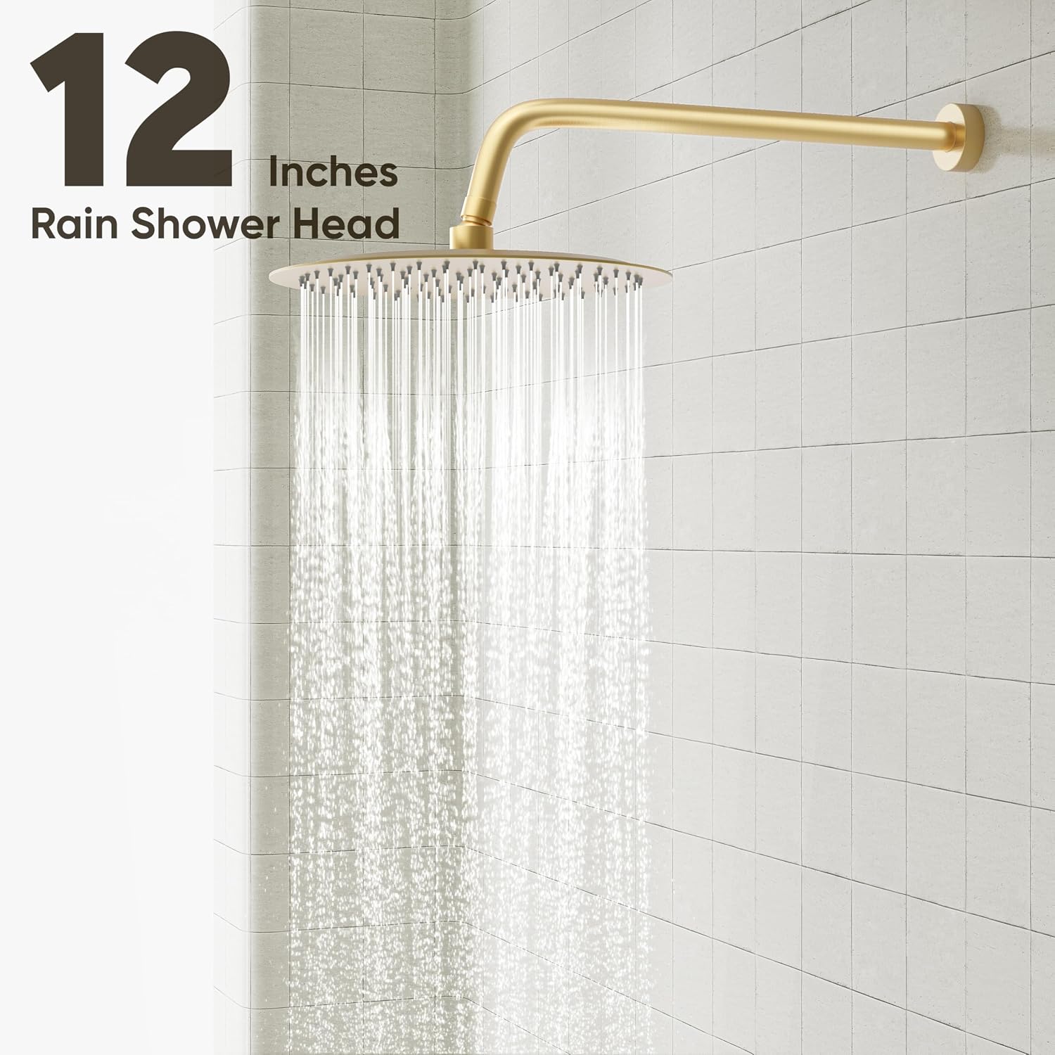 Gabrylly Shower System with Tub Spout, Bathtub Shower Faucet Set with 12' Rain Shower head and 5-Setting Handheld Shower, Wall Mounted Shower Fixtures with Pressure Balance Shower Valve, Brushed Gold