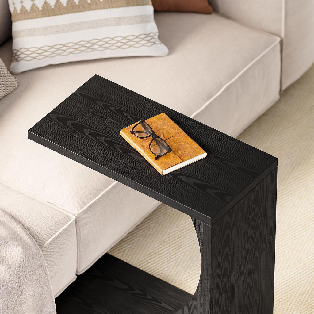 LITTLE TREE C-Shape End Table for Sofa & Bedroom - Small Side Table for Living Room, Over Couch Tray Stand for Laptop, Snacks, Books, Black, 2 Pack