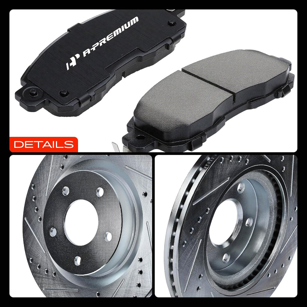 A-Premium 11.65 inch(295.91 mm) Front Drilled and Slotted Disc Brake Rotors + Ceramic Pads Kit Compatible with Select Nissan Models - Altima 2014 2015 2016 2017 2018 2019, 6-PC Set