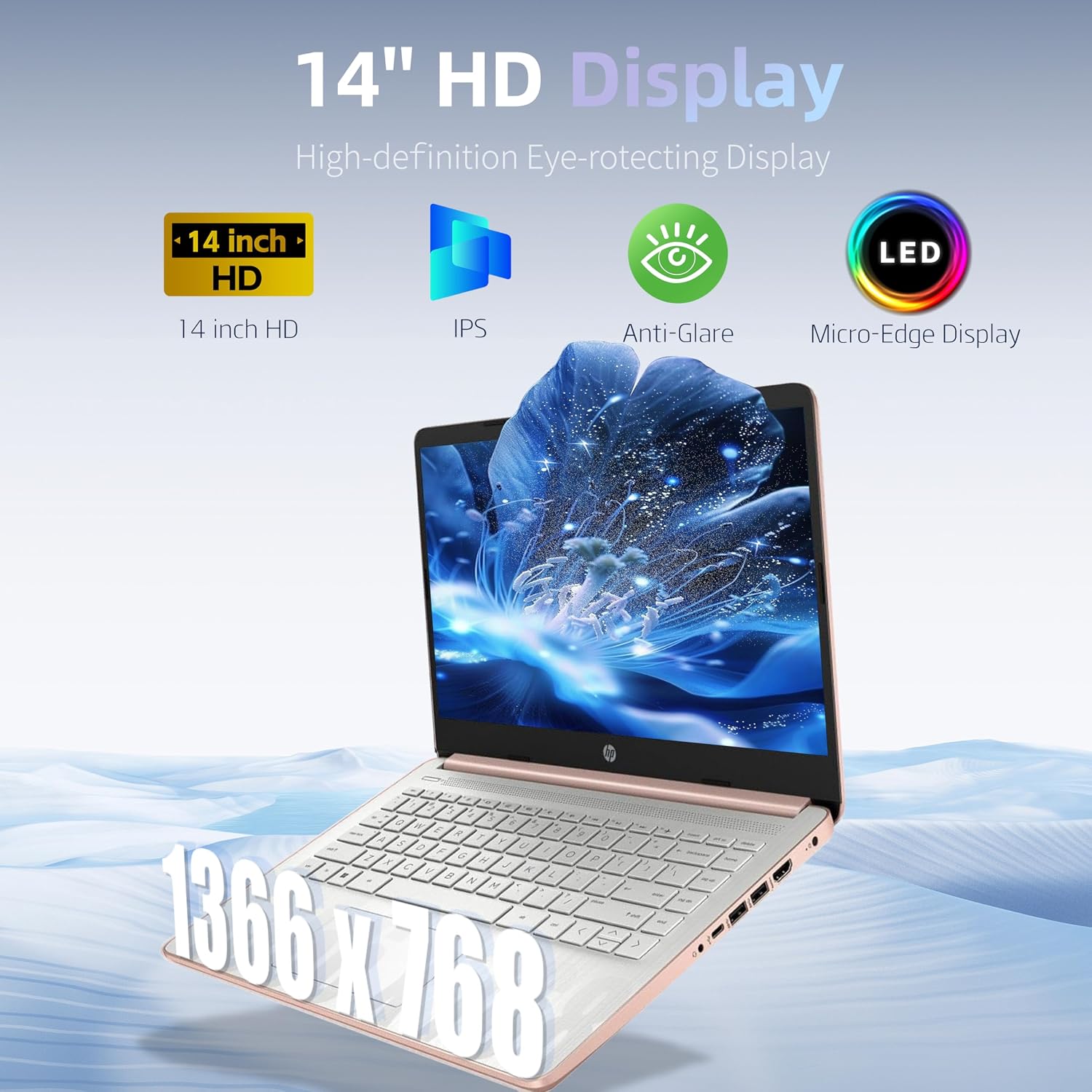 HP Pavilion Laptop 2026 Notebook for Students & Remote Work, Intel N150, 128GB Storage, 500GB External HDD, Lightweight, Long Battery Life, Wi-Fi 6, 1 Year Office 365, Win 11 Home S, Pink