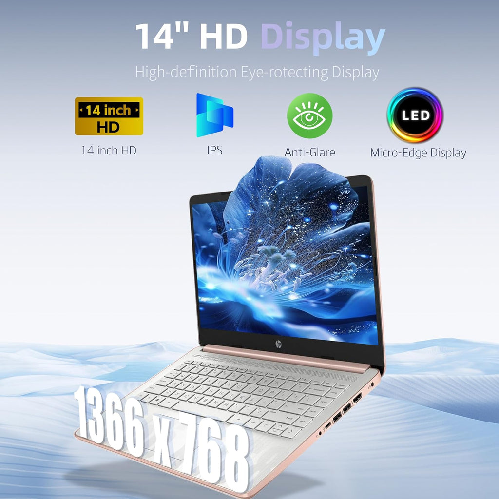 HP Pavilion Laptop 2026 Notebook for Students & Remote Work, Intel N150, 16GB RAM, 128GB Storage, 500GB External HDD, Lightweight, Long Battery Life, Wi-Fi 6, 1 Year Office 365, Win 11 Home S, Pink