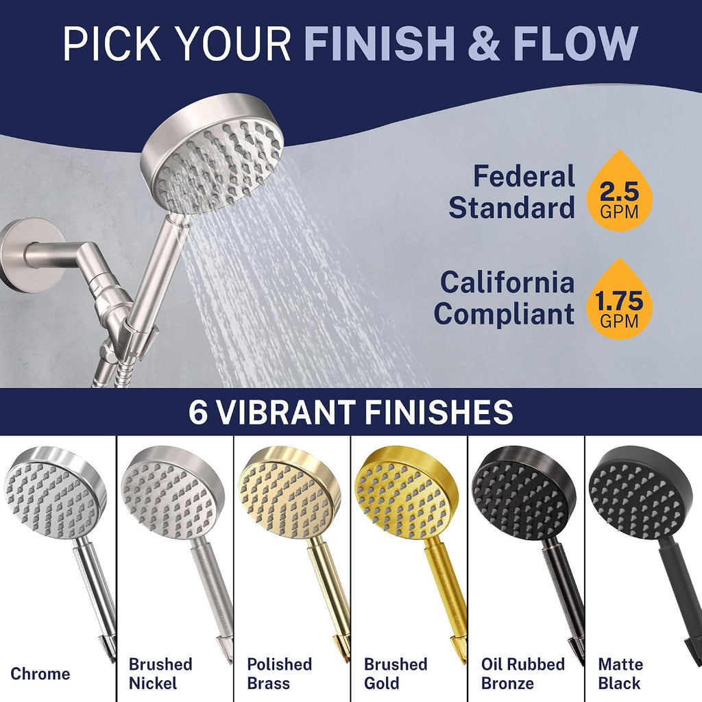 HammerHead Showers® Solid Metal LOW FLOW Handheld Shower Head with Hose and Brass Holder - BRUSHED NICKEL – Water Saving 1.75 GPM Detachable Shower Head - Adjustable Shower Wand Bracket & 6ft Hose